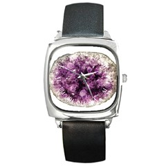 Amethyst Purple Violet Geode Slice Square Metal Watch by genx