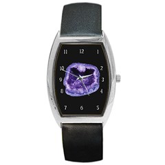 Amethyst dark purple violet Geode Slice Barrel Style Metal Watch