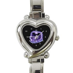 Amethyst dark purple violet Geode Slice Heart Italian Charm Watch