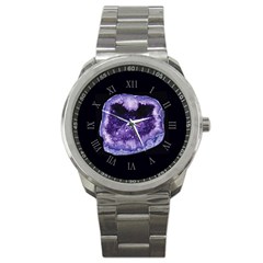 Amethyst Dark Purple Violet Geode Slice Sport Metal Watch by genx