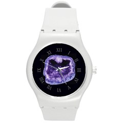 Amethyst Dark Purple Violet Geode Slice Round Plastic Sport Watch (m) by genx