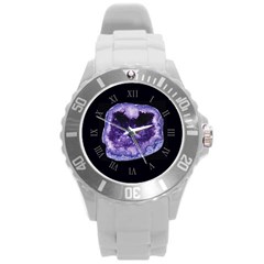 Amethyst Dark Purple Violet Geode Slice Round Plastic Sport Watch (l) by genx