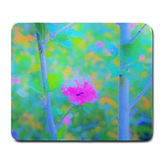 Pink Rose Of Sharon Impressionistic Blue Landscape Garden Large Mousepads