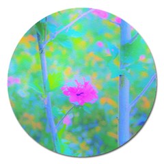 Pink Rose Of Sharon Impressionistic Blue Landscape Garden Magnet 5  (round) by myrubiogarden