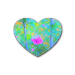 Pink Rose Of Sharon Impressionistic Blue Landscape Garden Heart Coaster (4 Pack)  by myrubiogarden