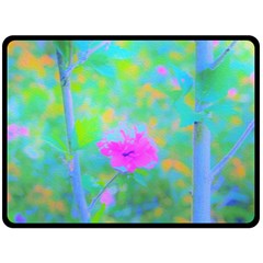 Pink Rose Of Sharon Impressionistic Blue Landscape Garden Double Sided Fleece Blanket (large)  by myrubiogarden