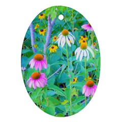 White And Purple Coneflowers And Yellow Rudbeckia Oval Ornament (two Sides) by myrubiogarden