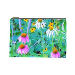 White And Purple Coneflowers And Yellow Rudbeckia Cosmetic Bag (large) by myrubiogarden