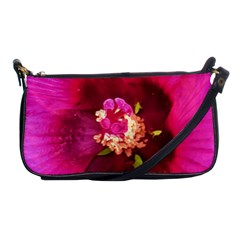Deep Pink And Crimson Hibiscus Flower Macro Shoulder Clutch Bag by myrubiogarden