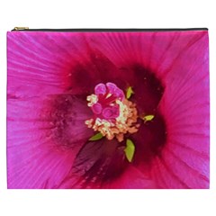 Deep Pink And Crimson Hibiscus Flower Macro Cosmetic Bag (xxxl) by myrubiogarden