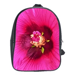 Deep Pink And Crimson Hibiscus Flower Macro School Bag (xl) by myrubiogarden