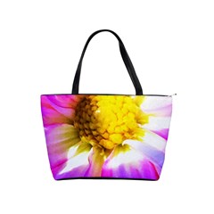 Purple, Pink And White Dahlia With A Bright Yellow Center Classic Shoulder Handbag by myrubiogarden