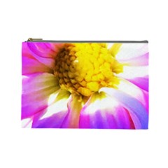 Purple, Pink And White Dahlia With A Bright Yellow Center Cosmetic Bag (large) by myrubiogarden