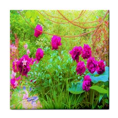 Impressionistic Purple Peonies With Green Hostas Face Towel by myrubiogarden