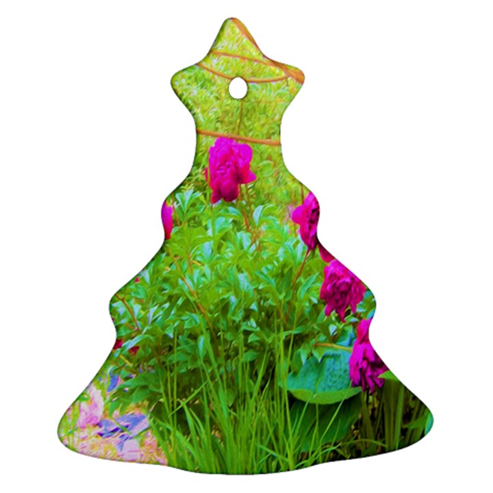 Impressionistic Purple Peonies With Green Hostas Christmas Tree Ornament (Two Sides)