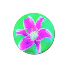 Hot Pink Stargazer Lily On Turquoise Blue And Green Magnet 3  (round) by myrubiogarden