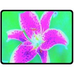 Hot Pink Stargazer Lily On Turquoise Blue And Green Double Sided Fleece Blanket (Large)  80 x60  Blanket Front