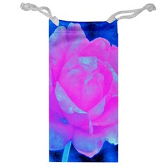 Beautiful Pastel Pink Rose With Blue Background Jewelry Bag by myrubiogarden