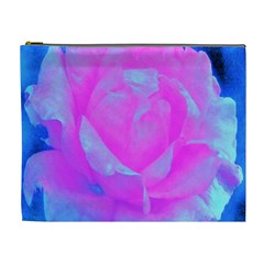 Beautiful Pastel Pink Rose With Blue Background Cosmetic Bag (xl) by myrubiogarden