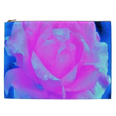 Beautiful Pastel Pink Rose With Blue Background Cosmetic Bag (xxl) by myrubiogarden