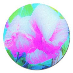 Abstract Pink Hibiscus Bloom With Flower Power Magnet 5  (Round)