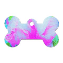 Abstract Pink Hibiscus Bloom With Flower Power Dog Tag Bone (One Side)