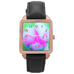 Abstract Pink Hibiscus Bloom With Flower Power Rose Gold Leather Watch  by myrubiogarden