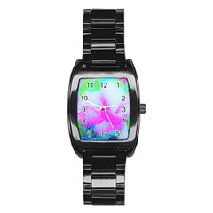 Abstract Pink Hibiscus Bloom With Flower Power Stainless Steel Barrel Watch by myrubiogarden