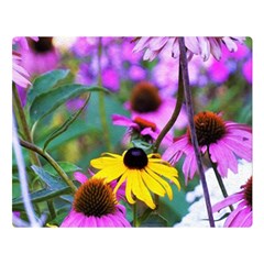 Yellow Flowers In The Purple Coneflower Garden Double Sided Flano Blanket (large)  by myrubiogarden