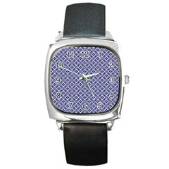 Wreath Differences Indigo Deep Blue Square Metal Watch by Pakrebo