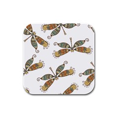 Pattern Dragonfly Background Rubber Square Coaster (4 Pack)  by Pakrebo