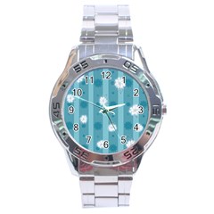 Gardenia Flowers White Blue Stainless Steel Analogue Watch by Pakrebo