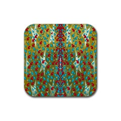 Raining Paradise Flowers In The Moon Light Night Rubber Coaster (square)  by pepitasart