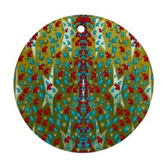 Raining Paradise Flowers In The Moon Light Night Round Ornament (two Sides) by pepitasart