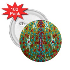 Raining Paradise Flowers In The Moon Light Night 2 25  Buttons (100 Pack)  by pepitasart