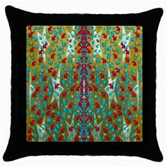 Raining Paradise Flowers In The Moon Light Night Throw Pillow Case (black) by pepitasart