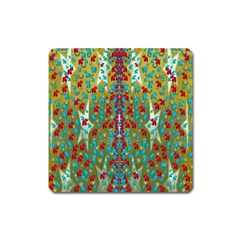 Raining Paradise Flowers In The Moon Light Night Square Magnet by pepitasart