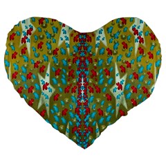 Raining Paradise Flowers In The Moon Light Night Large 19  Premium Flano Heart Shape Cushions by pepitasart