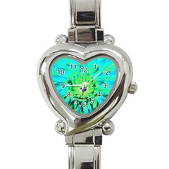 Aqua Cactus Dahlia Heart Italian Charm Watch by myrubiogarden