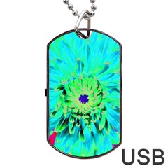 Aqua Cactus Dahlia Dog Tag Usb Flash (two Sides) by myrubiogarden