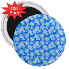 Hydrangea Blue Glitter Round 3  Magnets (100 Pack) by Pakrebo