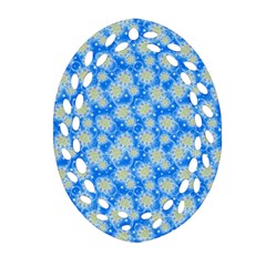 Hydrangea Blue Glitter Round Oval Filigree Ornament (two Sides) by Pakrebo