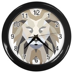 Polygonal Low Poly Lion Feline Wall Clock (Black)