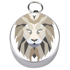 Polygonal Low Poly Lion Feline Silver Compasses