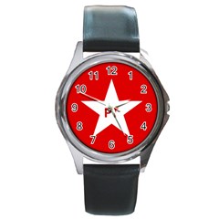 Flag Of Brazil Workers Party Round Metal Watch by abbeyz71