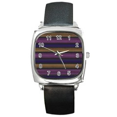 Stripes Pink Yellow Purple Grey Square Metal Watch by BrightVibesDesign