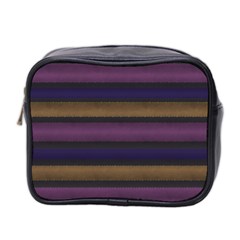 Stripes Pink Yellow Purple Grey Mini Toiletries Bag (two Sides) by BrightVibesDesign