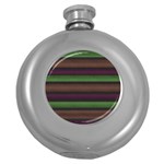 Stripes Green Brown Pink Grey Round Hip Flask (5 oz) Front