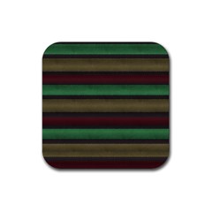 Stripes Green Red Yellow Grey Rubber Coaster (square)  by BrightVibesDesign