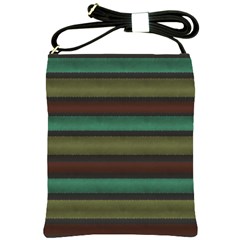 Stripes Green Yellow Brown Grey Shoulder Sling Bag by BrightVibesDesign